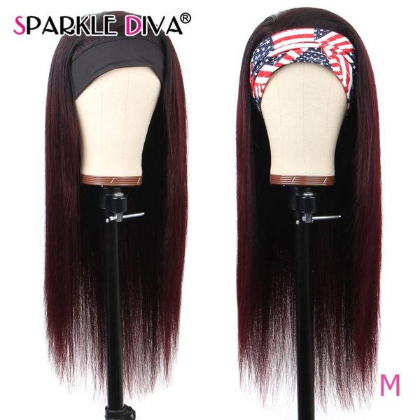 

lace wigs t1b/99j straight human hair with headbands for black women malysian 360 bands 150% remy headband wig, Black;brown