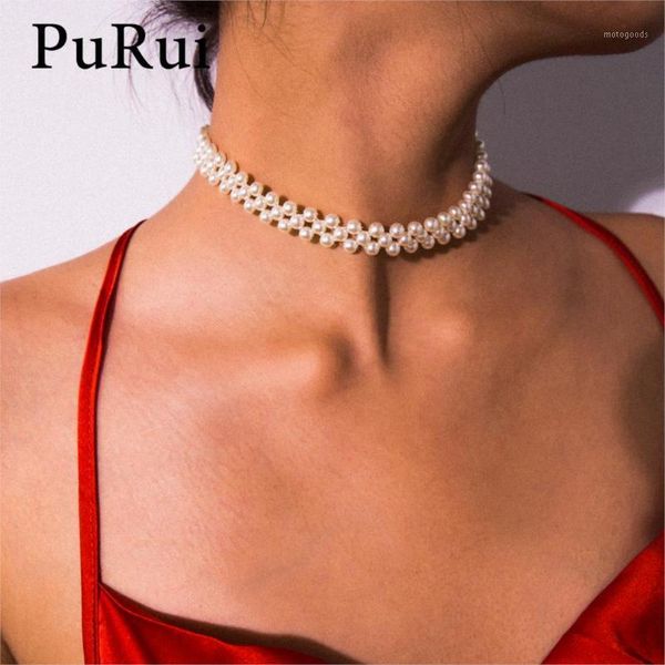 

chokers multi layer beaded imitation pearl choker necklace for women vintage chain collar boho elegant wedding jewelry1, Golden;silver