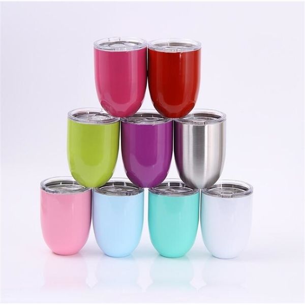 

10oz egg cups glasses stemless wine cup 304 stainless steel beer coffee double wall vacuum insulated mugs with clear lids