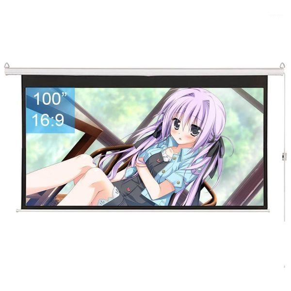 

projection screens 100 inch 16:9 wall mounted matte white fabric fiber glass electric motorized pull down hd projector screen for home theat