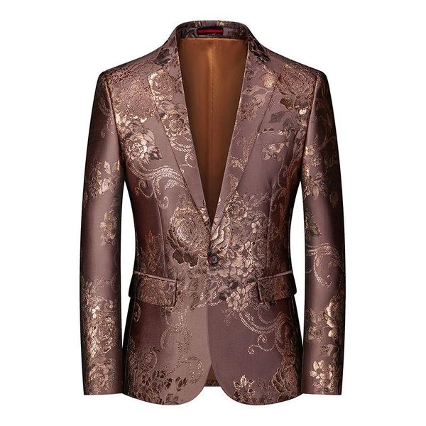 

floral print blazer jacket men slim one button nightclub dj stage costumes gold coated metallic suit men jacket glitter bronzing, White;black