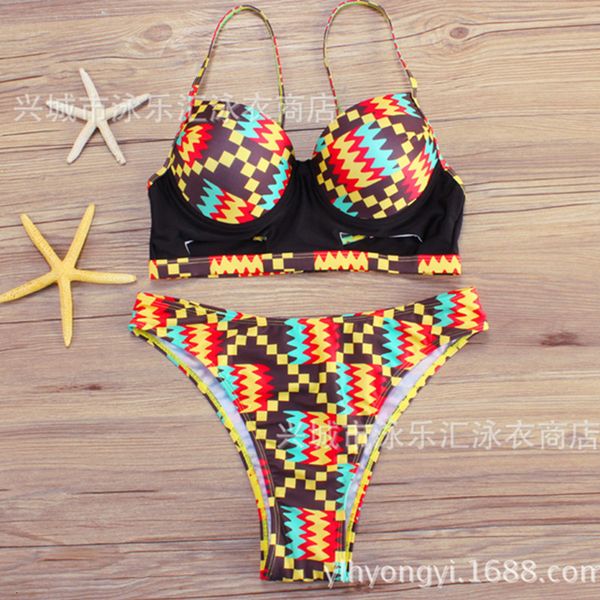 

new style women's split digital printed swimsuit bikini, White;black