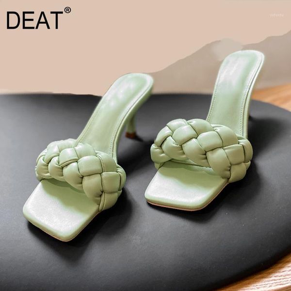 

slippers [deat] 2021 spring summer square toe shallow braid western style thin heels women shoes fashion tide 10i1301, Black