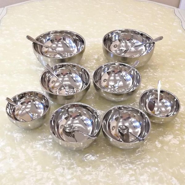 

thickening stainless steel tableware 2-piece set double-deck children's bowl small spoon steel rice bowl big round soup1
