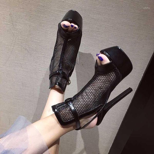 

hollow out lace fish mouth platform pumps high heels ladies shoes1, Black
