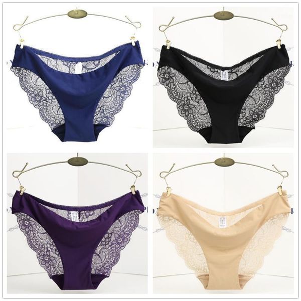

4pcs/lot women girls panties lace underwear cotton thong female teens low-waist triangles hollow ribbon lingerie1, Black;pink