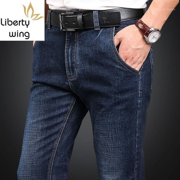 

business classic straight men's spring autumn overalls men loose fit stretch jeans plus size 42 denim pants male1, Blue