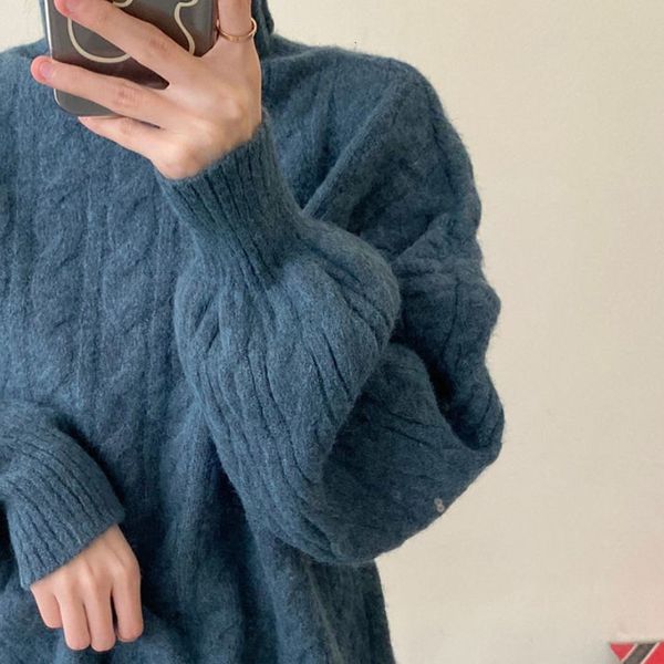 

new 2021 high-neck twist ladies'soft sweaters loose wear lazy wind sweater coat c1lw, White;black