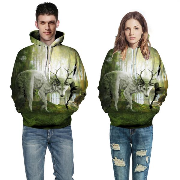 

sweater men's hooded 3d digital printed wolf jacket female european and american street fashion brand loose baseball uniform shi, Black