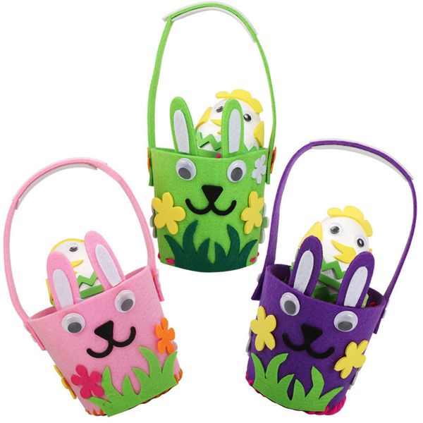 

2021 diy felt easter bunny bucket cute rabbit ear basket kids easter festivel candy eggs bags handbag party storage decoration totes g12001, Black