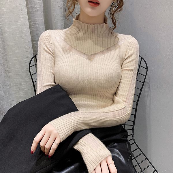 

semi-high-necked 2021 sweater long sweater, women's knitted fabrics foreign-style autumn and winter new inboard coat aeux, White;black