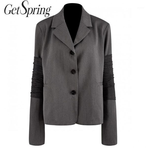 

women's suits & blazers getspring women blazer patchwork casual gray jackets loose vintage womens long sleeve suit coat 2021 1, White;black