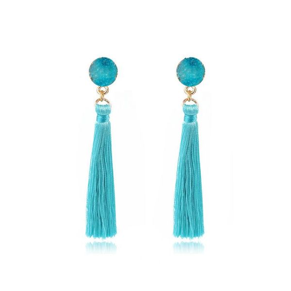

dangle & chandelier 2021 boho natural stone bohemian tassel crystal long drop earrings for women blue pink fringe fashion woman jewelry, Silver