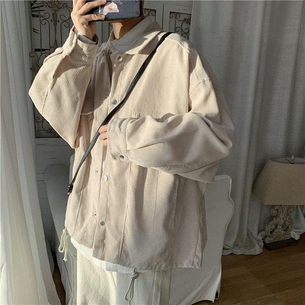 

lapel jacket men's loose casual retro corduroy jacket 2021 autumn new korean trend all-match clothes, Black;brown