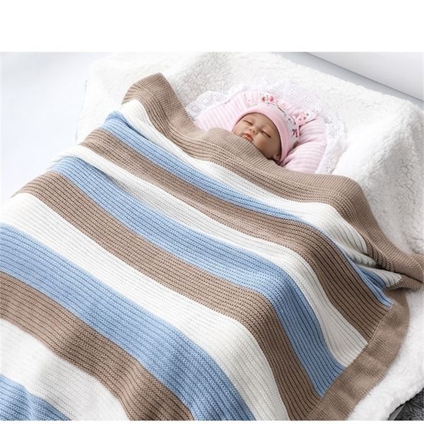 

baby quilt qomfortable and soft stripe bed sheet 70*90cm 27.56in*35.4in cotton yarn knitted stroller blanket y201009