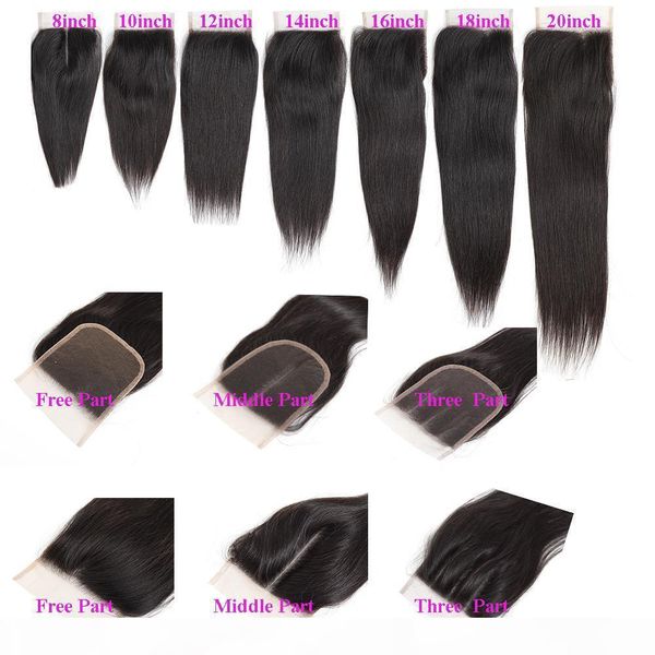 

4x4 straight hair closure peruvian malaysian indian unprocessed human remy hair closure natural color 8-20 inch, Black;brown