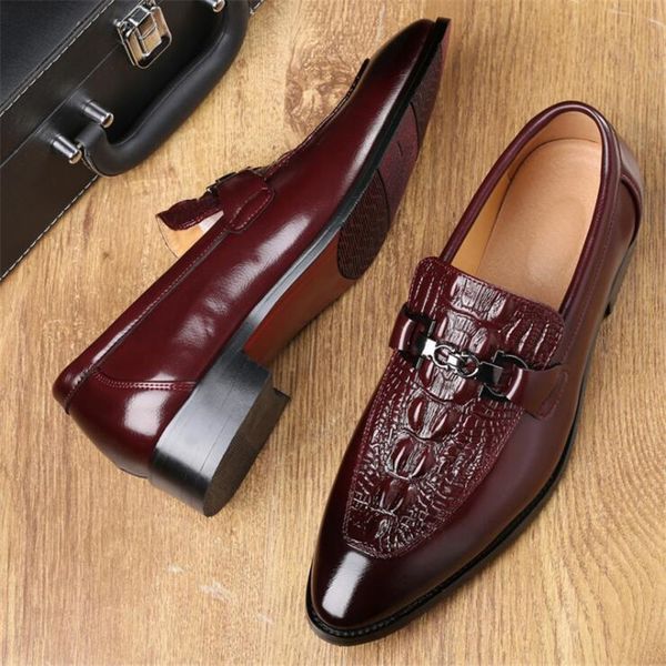 Lässige Business-Lederschuhe für Herren, Krokodilleder, Kleid, Büro, Slip-on-Schuh, Herren, Hochzeit, Party, Slipper, Herren, trendige Schnalle, flache Schuhe