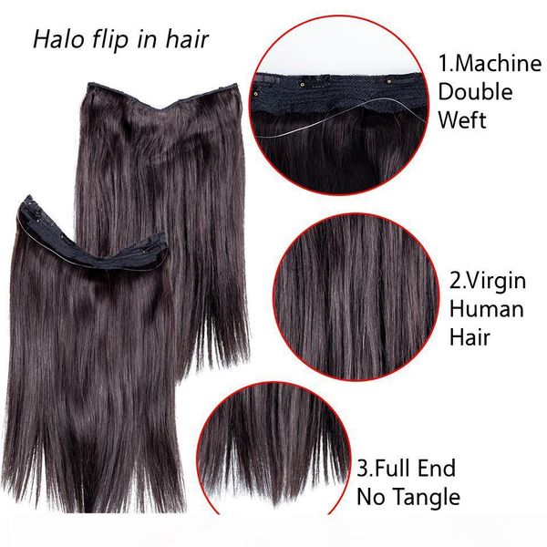 

brazilian halo flip in human hair extensions straight natural color 100g 120g 140g 160g 18 to 22 inch halo virgin hair, Black