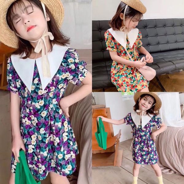 

faqun flower summer girls skirt dress elegant lapel dressclothing children's idbxe 3-8 years dress children's clothing old, Black;gray