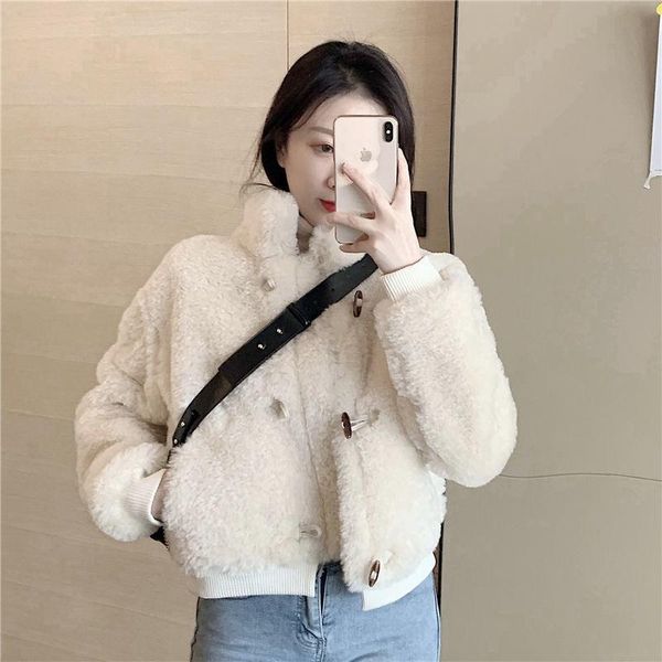 

women's fur & faux women 2021 autumn winter warm soft fake jacket sweet elegant coats female plush overcoat pocket casual outwear s740, Black