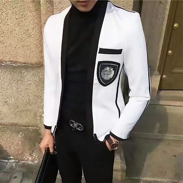 

white mens blazer jacket teenagers man's suit hairstyle division handsome trend single product leisure time then blazer hombre lj201103, White;black