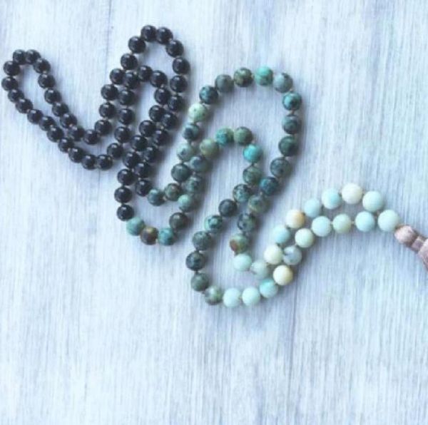 

mala amazonite 108 bead tassel necklace chakra yoga meditation buddhist prayer jewelry1, Silver