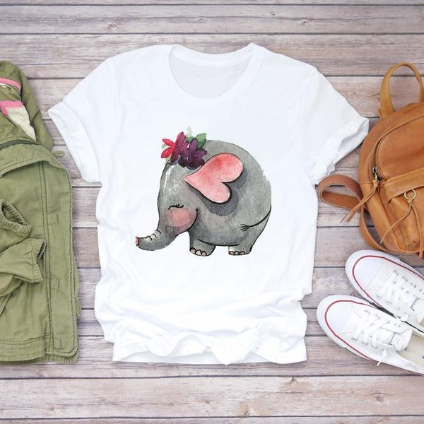 

женщины 2020 мультфильм слон забавная любовь милая мода 90-х годов леди футболки топ женские футболки женские женские женские футболки женск, White