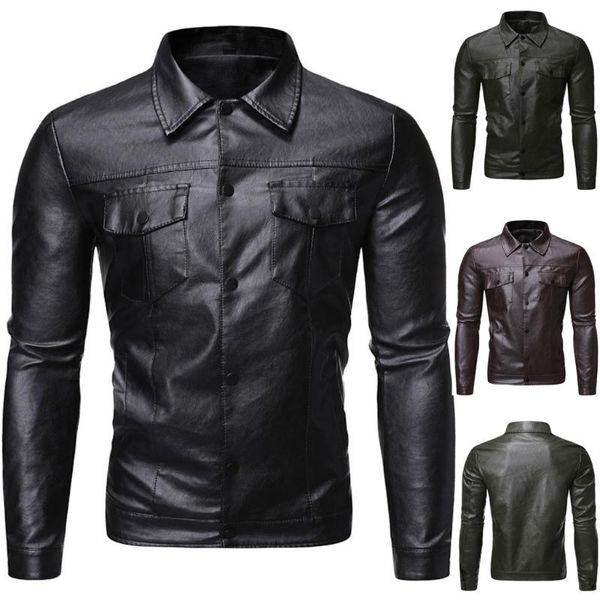 

autumn and winter men's casual solid color long-sleeved slim leather jacketautumn winter boy jobs work trendy style fashion, Black;brown