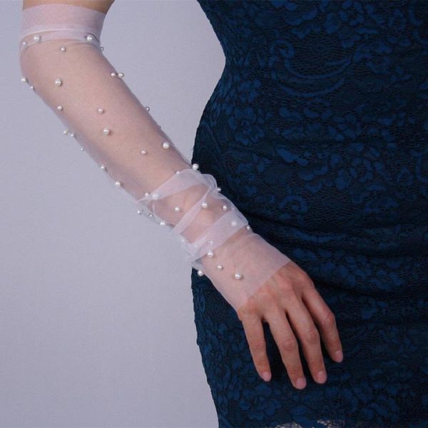 

tulle pearl gloves extra long lace mesh semi sheer wedding fingerless white solid sunscreen vintage mittens spara chiodi s228 h jllxrv
