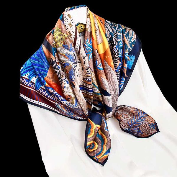

square silk neckerchief 88x88cm 2021 chinese silk kerchief wraps for ladies printed bandana 100% nature square neck scarf, Blue;gray