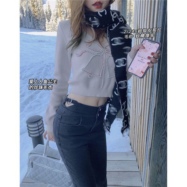 

new 2021 fashion pearl v neck jumper fitting fine knitted sweater short female style femme 4 color y504 yaov efuh, White;black