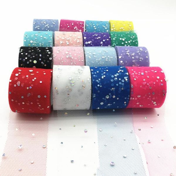 

party decoration 25 yards/roll 6.5 cm glitter sequin tulle roll wedding fabric tutu dress diy organza baby shower supplies