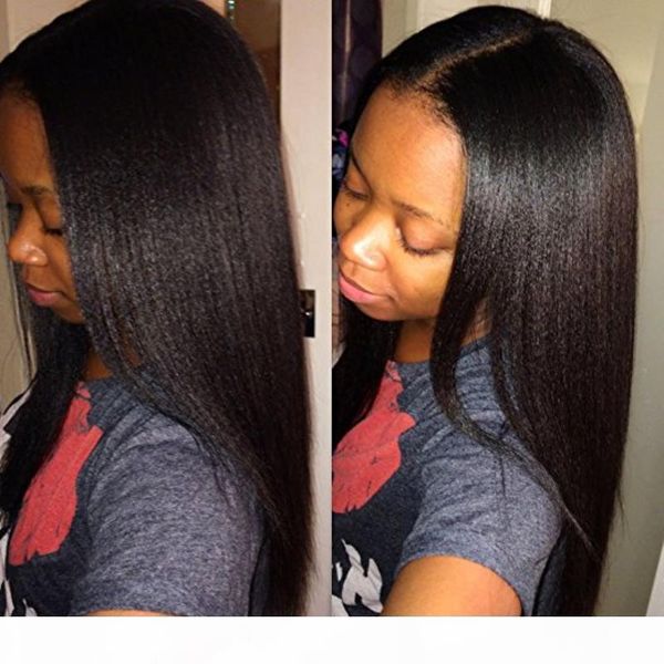 

yaki u part wig virgin hair glueless brazilian unprocessed remy light yaki straight upart human hair wigs for black women, Black;brown