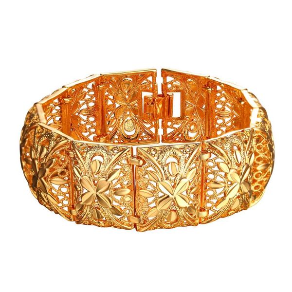 

yellow gold/silver color bangle bracelets for women/men hollow flowers vintage jewelry h962, Black