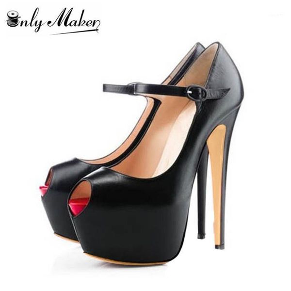 

dress shoes onlymaker women's peep toe platform stiletto fashion ankle strap hidden classic thin high heel matte pump1, Black