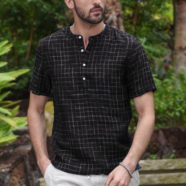 

men's casual shirts fashion men vintage splicing button linen solid short sleeve retro blouse autumn boys shirt, White;black