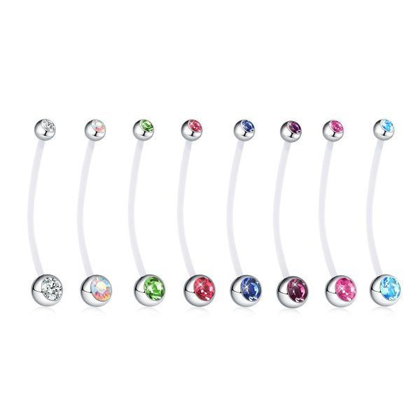 

flexible pregnant crystal rhinestone navel belly ring piercing stud jewelry with flexible bar for body jewelry button rings mdb2m, Silver