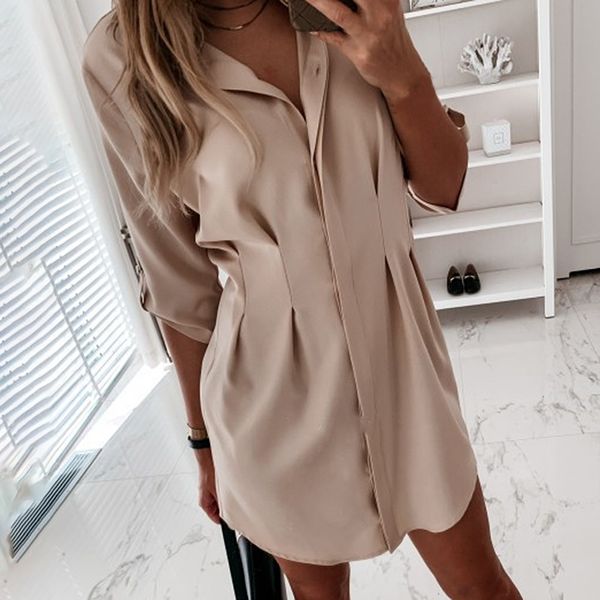 

office lady shirtdress summer women long sleeve dress mini dress tunic vestidos mujer casual dresses streetwear shirt dress, Black;gray
