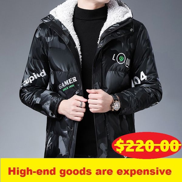 

short big goose lightweight down jacket 2020 winter new male middle-aged thick hooded overcoming jacket, Black