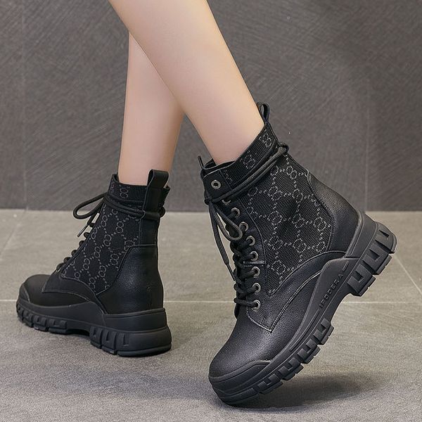 

revt motorcycle platform boots women wedge shoes autumn winter fur fashion round toe lace-up suede leather boots ladies shoes, Black