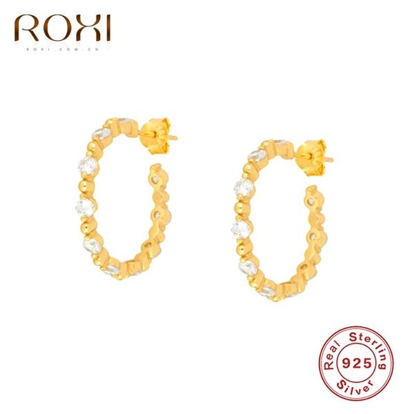 

roxi irregular crystals circle stud earrings for women geometry twist earrings piercing 925 sterling silver jewelry orecchini, Golden;silver