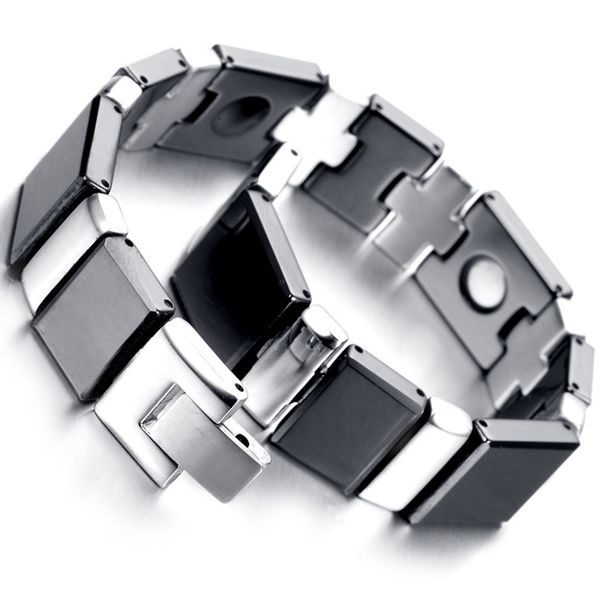 

luxury stainless steel arthritis twisted healthy therapy magnets bracelet men ladies germanium cz bracelets for women 200925, Black