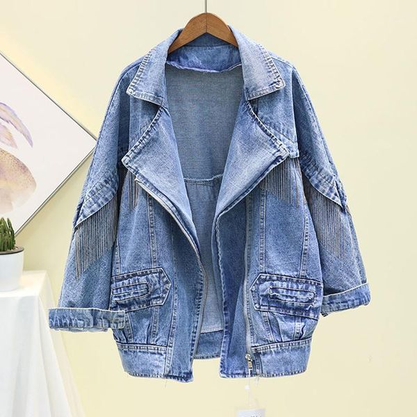 

new denim jackets women spring autumn overcoat tassel long sleeve casual jeans jacket loose woman coat outerwear plus size p6221, Black;brown