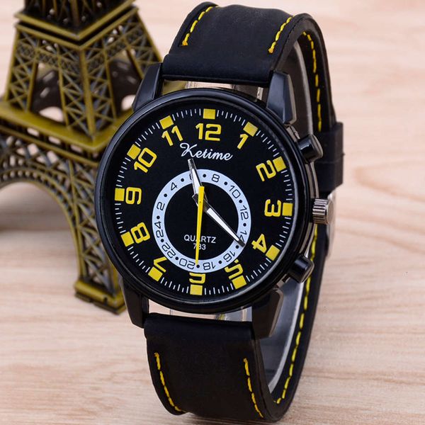 

men's sports silicone new watch fashion korean outdoor three eye quartz watch, Slivery;brown