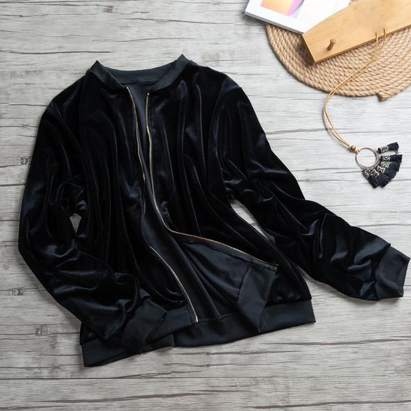 

women velvet jacket o neck long sleeve coat threaded cuff soft fabric casual autumn winter coat jacket, Black;brown
