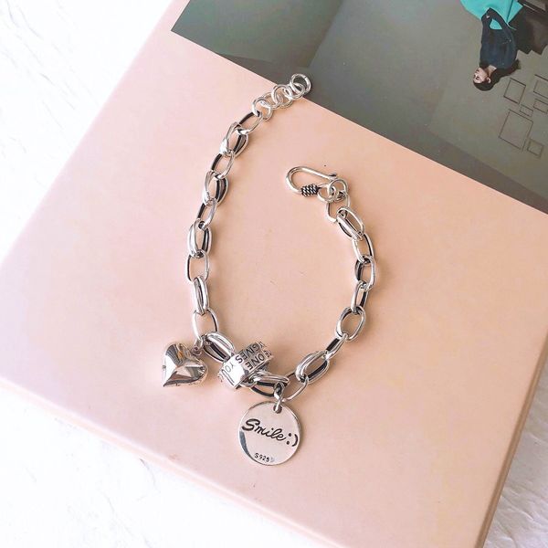 

smile smile round brand s925 sterling silver old korea east gate love temperament bracelet double bracelet oc6sl, Golden;silver