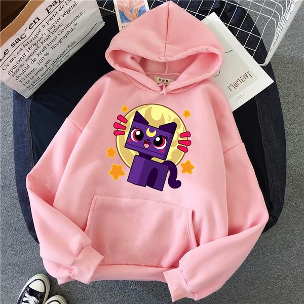 

winter harajuku sailor moon of the cat print hoodies men loose oversized pullover clothes hip hop man funny streetwear, Black