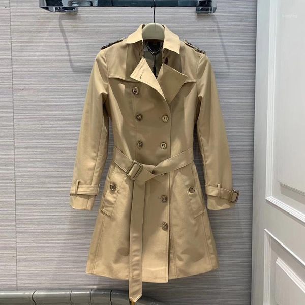 

luxury high-end metal double breasted long trench coat for women 2020 new autumn solid color lapel slim belt heavy lady overcoat1, Tan;black