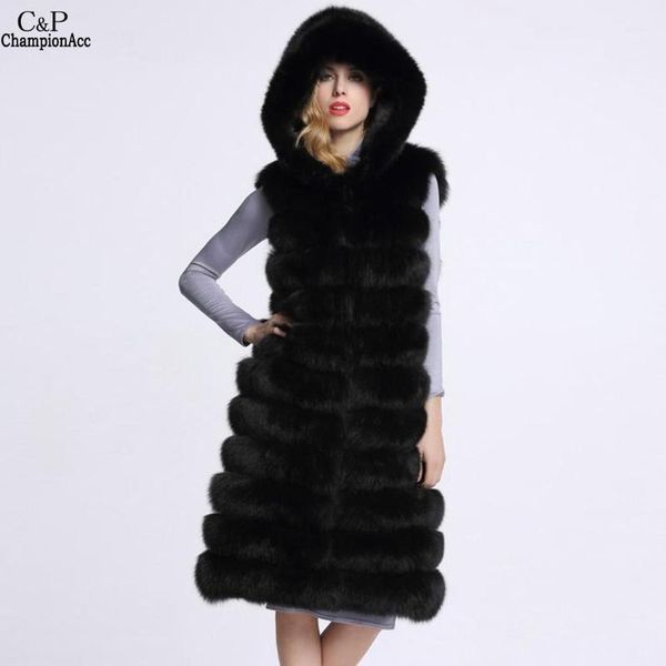 

faux hooded front open sleeveless women fur waistcoat vest striped long coat1, Black;white