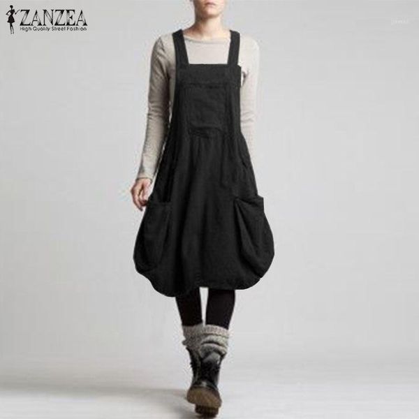 

zanzea women summer sundress casual baggy suspenders dress vestidos ladies sleeveless sarafans beach party robe femme plus size1, Black;gray